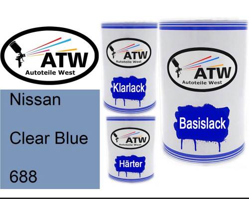 Nissan, Clear Blue, 688: 500ml Lackdose + 500ml Klarlack + 250ml Härter - Set, von ATW Autoteile West.